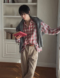 Nepri Cutting Layered Cropped Checkered Shirt