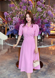 Bellian Shirt Puff Flare Long One Piece