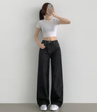 4 Seasons Non-fade Raw Back Banding Wide Fit Denim Pants