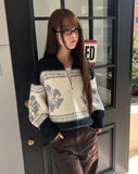 Mulley Nordic Collar Loose Fit Knit Zip-Up