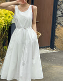 Peeling Pleated Sleeveless Long One Piece (Belt Set)
