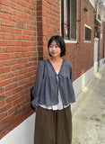 Slow-in Stripe Frill Ribbon Layered Blouse