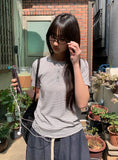 Denida Stripe Button Short Sleeve Tee