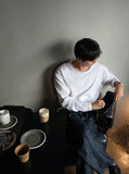 U-neck silky cotton long sleeve tee