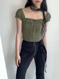 Tabl Green Corset Two-Way Off-Shoulder Short-Sleeve Blouse