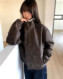 Peoen High Neck Fur Suede Jacket