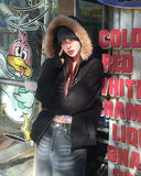 America Dirty Printing Brushed Fur Hood Zip-Up