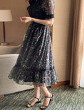 Masha See-Through Flower Chiffon Smoke Banding One Piece