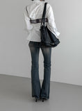 Belt Strap Embossed Leather Shoulder Bag