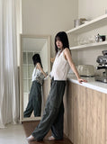 Coffin punched lace string sleeveless blouse