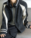 Color Matching Knit Varsity Zip-Up