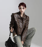 Crop Stiff Leather Jacket