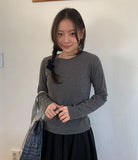 Shukan Ribbed Round Long Sleeve Tee