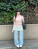Poyu Light Blue Washing Denim Wide Pants