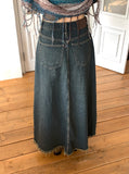 Elder Pintuck Pleated Long Denim Skirt