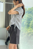 Rudelin Stripe Seersucker Shirring String Shirt