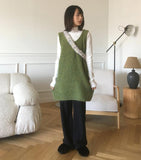 Kizen Wool Boucle Sleeveless Layered Vest Knit Mini One Piece