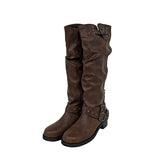 Doze Wrinkle Leather Buckle Long Boots