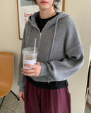Sitanne Hood Cropped Knit Zip-Up Cardigan