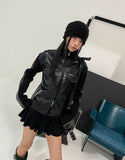 [LANARCH] Amber Leather Pocket Neck Zip-Up