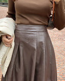 Chase Pleated Leather Long Skirt