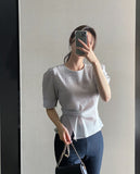 Marisa Short Sleeve Puff Unbalanced Wrap Blouse