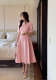 Tian Boat Neck Puff Flare Long One Piece