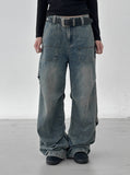Pintuck straight wash denim