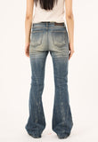 Wrinkle washed crack bootcut denim pants