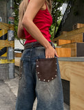 Late Back Leather Pocket Denim Pants