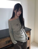 Roden One-Shoulder Flower Print Long-Sleeve T-Shirt