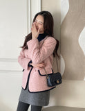 Snowing Color Matching Boucle Double Half Jacket