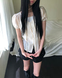 Heres Back Ribbon Puff Blouse