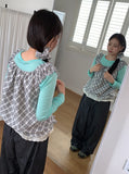 Vinca Check Shirring Sleeveless Bustier Blouse