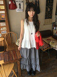 Cayue Check Shirring Tiered Banding Long Skirt