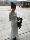 Block Unbalance Off Shoulder Shirred Long Sleeve Tee