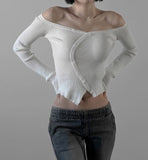 Curved off-shoulder knit