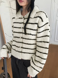 [Wool20] Yats Boucle Stripe Collar Knit Long Sleeve Cardigan