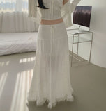 Low Rise Lace Embroidered Tiered Long Frill Skirt