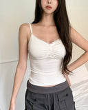 Roel Shirring Button Lace Cap Sleeveless