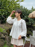 Meringue pintuck shirred blouse