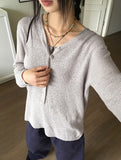 Belky half button henley neck boucle long sleeve knit