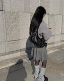 Fluffy padded buckle shoulder bag