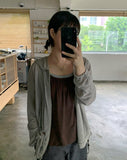 Nenti Linen Wood Beads Strap Shirring Hood Zip-up
