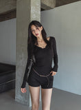 Hina Slim Long Ribbed Button Long Sleeve
