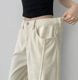 Hem Snap Corduroy Diagonal Cut Long Wide Banding Pants