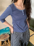 Lana U-neck Star Henley Neck Three Quarter Tee