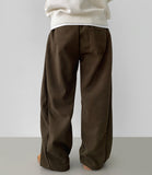 Thick Brushed Chestnut Folding Corduroy Wide Two-Way Banding Pants