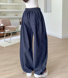 Non-Fade Raw Balloon Wide Jogger Banding Summer Pants