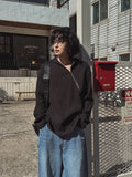 Resin diagonal zipper hoodie